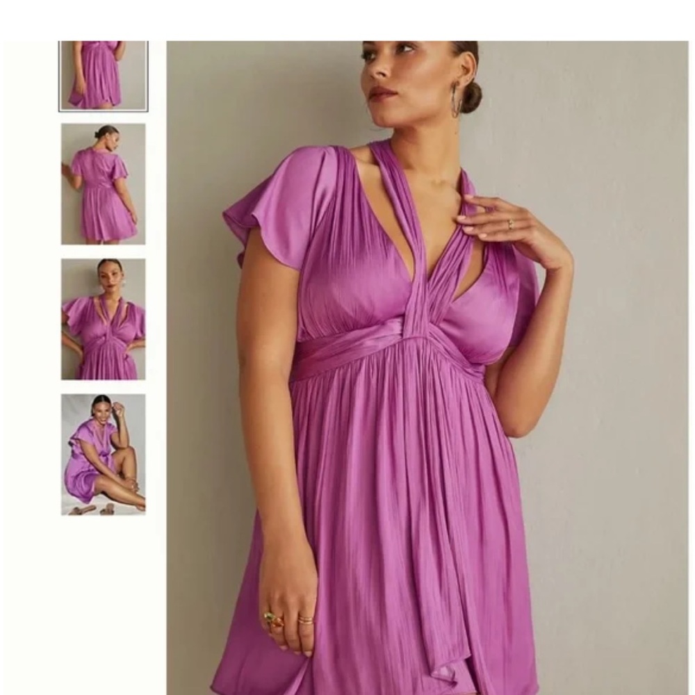 Anthropologie Purple Wrap Ruffled Midi Dress